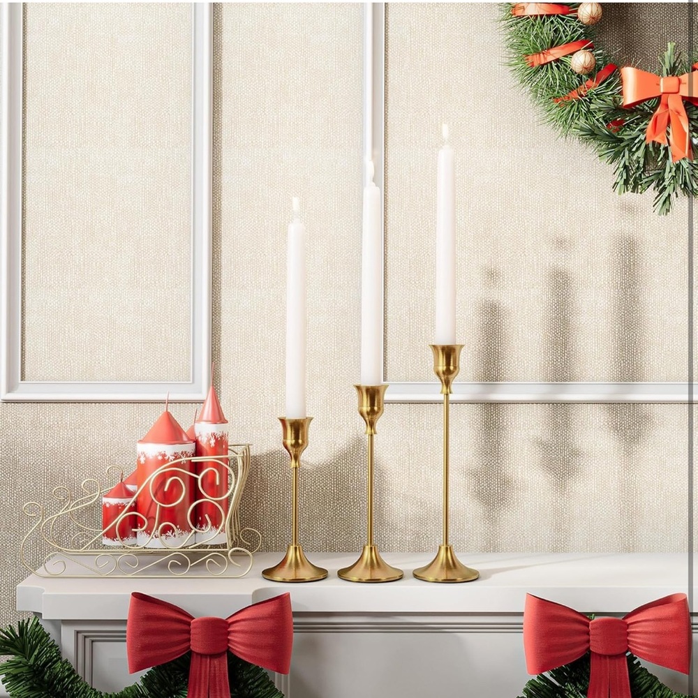 🆕 Set of 3 Brass Candlestick Holders - Picture 7 of 10